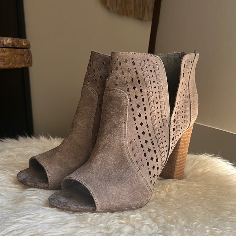 Stylish Tan Peep-Toe Ankle Boots